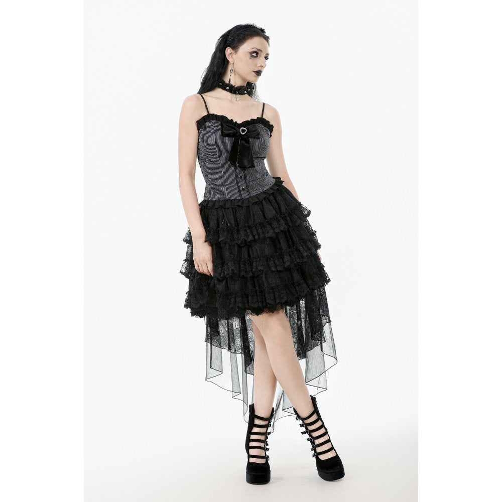 Dark in Love Belladonna Tiered Lace High-Low Goth Skirt in Black - DevilGothic DevilGothic