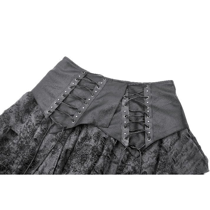 Dark in Love Elandra Layered Lace Handkerchief Hem Goth Skirt in Charcoal Black - DevilGothic DevilGothic