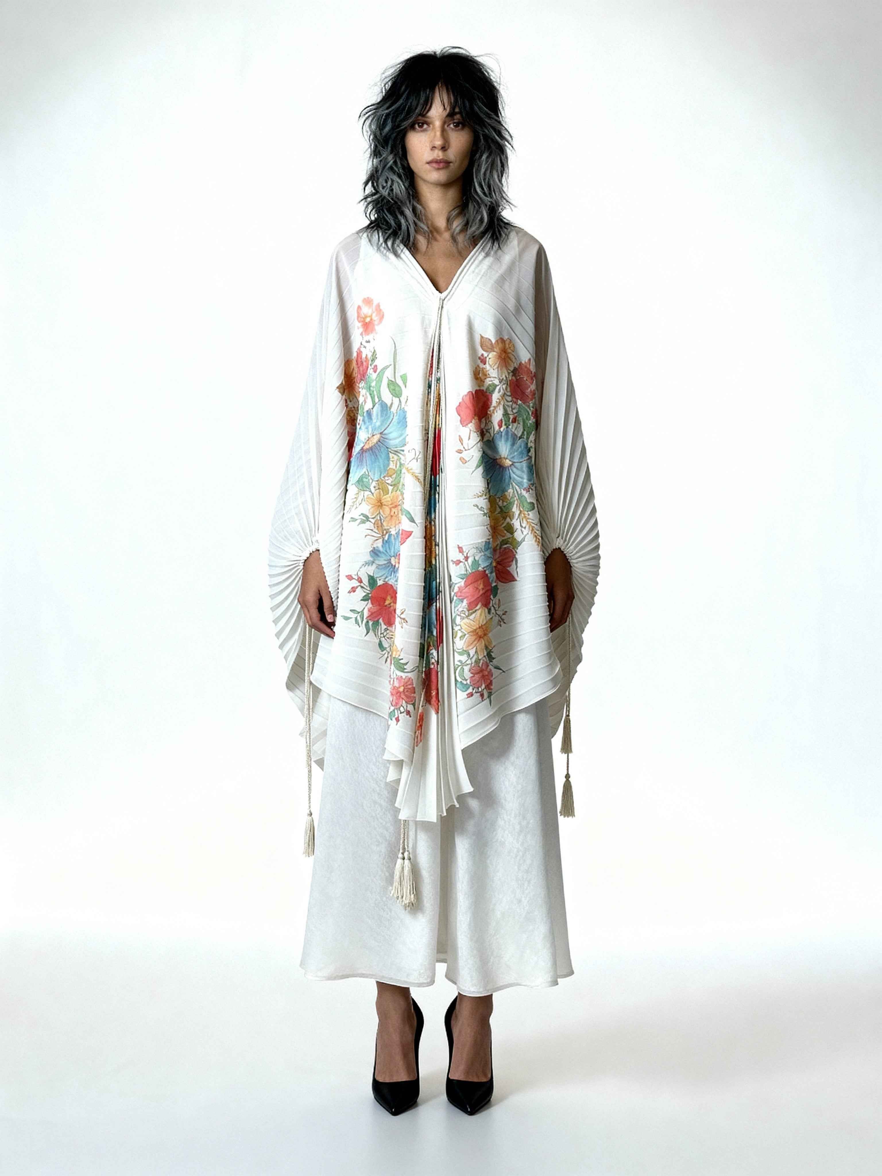 1970's Sensational Vintage Cream Floral Pleated Wedding Dress UK 8 - 14