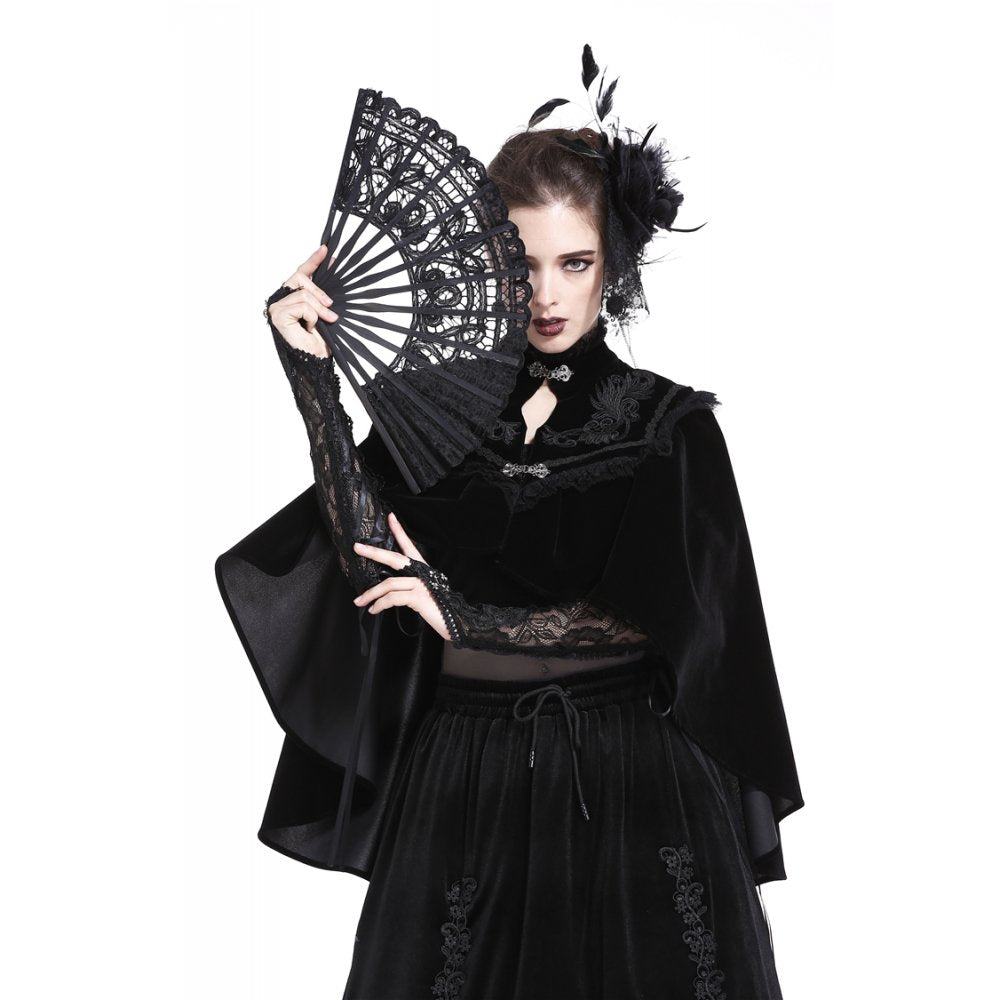 Dark in Love Gothic Elegance Black Lace Fan – Victorian-Inspired Accessory - DevilGothic DevilGothic