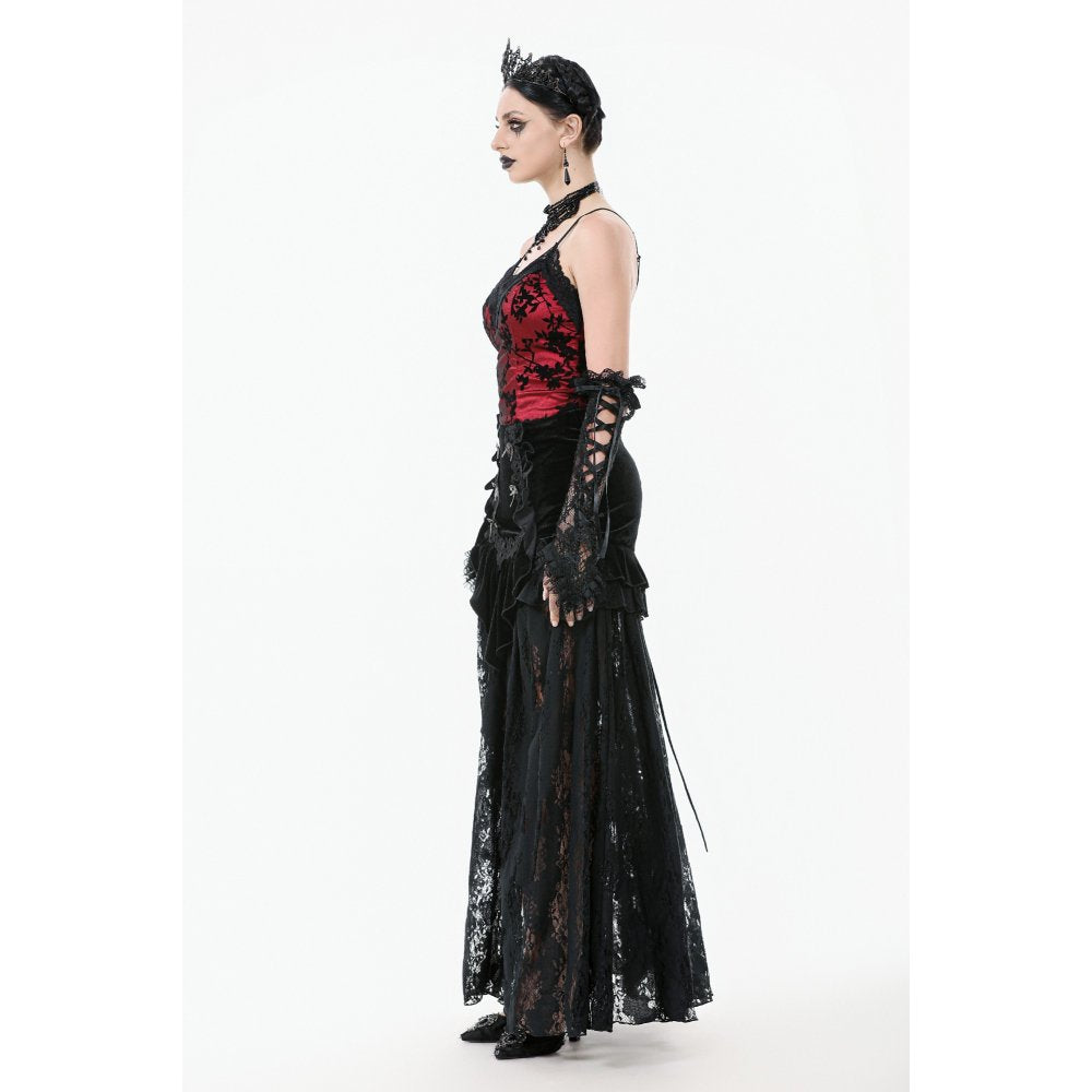 Dark in Love Gothic Lace Velvet Layered Maxi Skirt in Black - DevilGothic DevilGothic