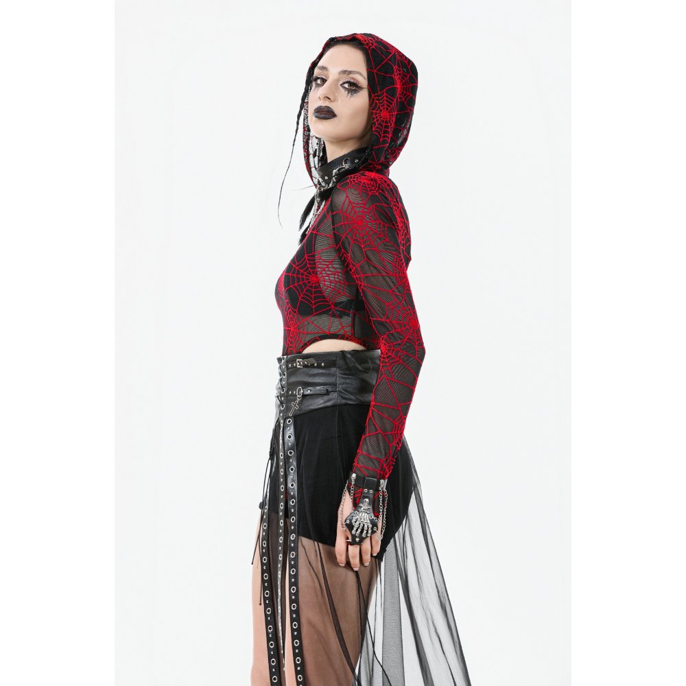 Dark in Love Gothic Sheer Mesh Maxi Skirt with PU Waist Corset - DevilGothic DevilGothic