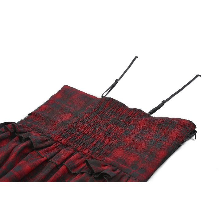 Dark in Love Red Tartan Corset Punk Dress with Handkerchief Skirt - DevilGothic DevilGothic