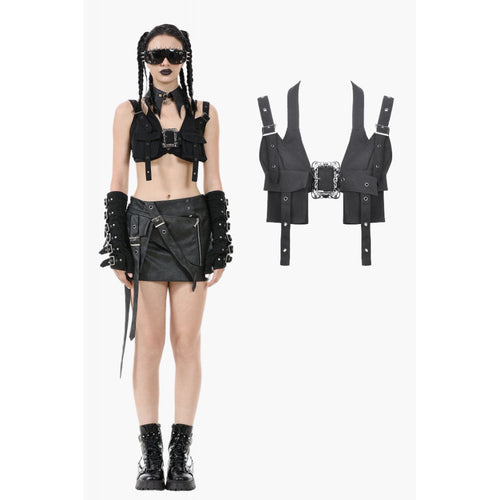 Dark in Love Evangeline Buckled Utility Crop Top in Black - DevilGothic DevilGothic