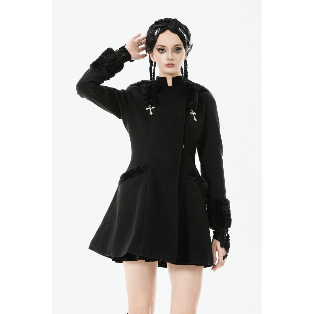 Dark in Love Cat-Ear Faux Fur Trim Gothic Coat - DevilGothic DevilGothic