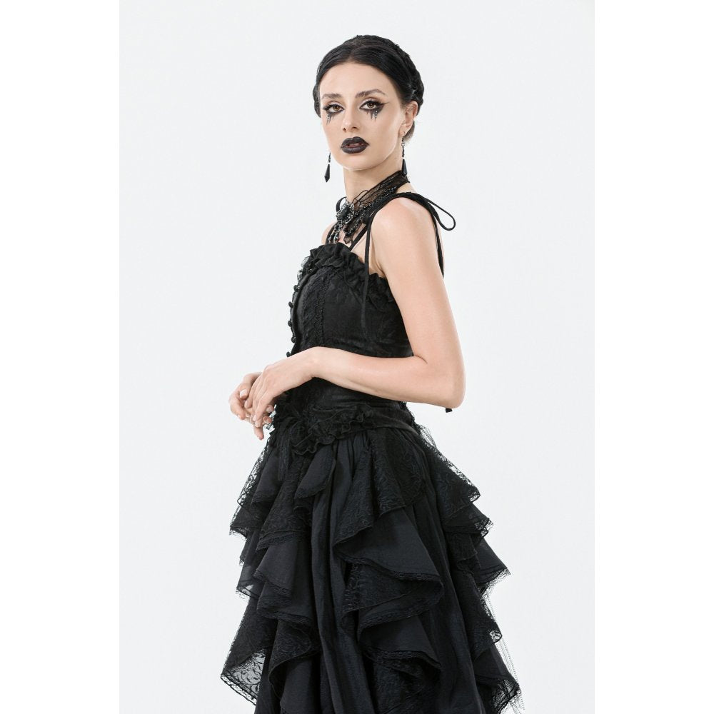 Dark in Love Selene Ruffled Floral Jacquard Corset Top - DevilGothic DevilGothic