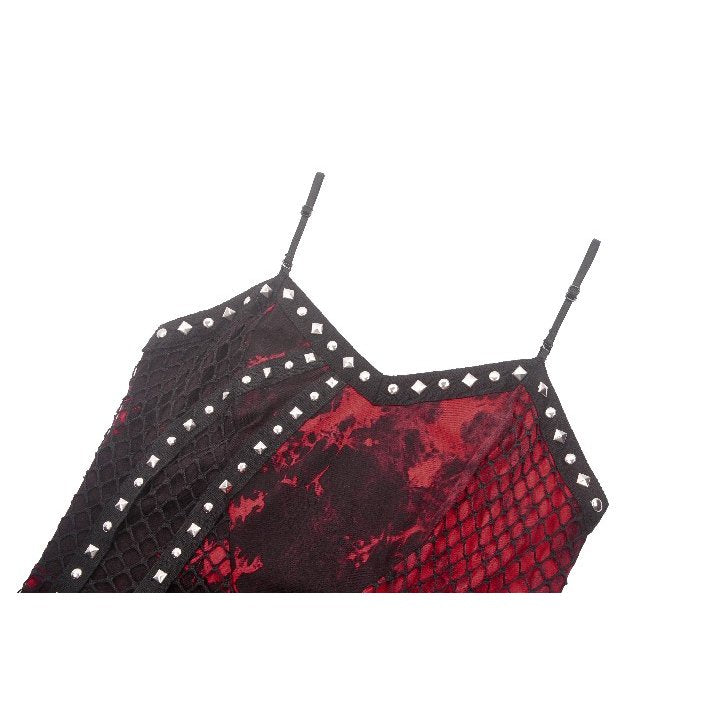 Dark in Love Bellatrix Red & Black Mesh Asymmetrical Dress - DevilGothic DevilGothic