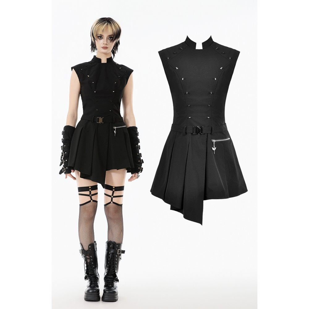 Dark in Love Cassia Buckled Pleated Dress - DevilGothic DevilGothic