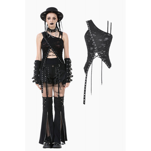 Dark in Love Morrigan One-Shoulder Lace Goth Top in Black - DevilGothic DevilGothic