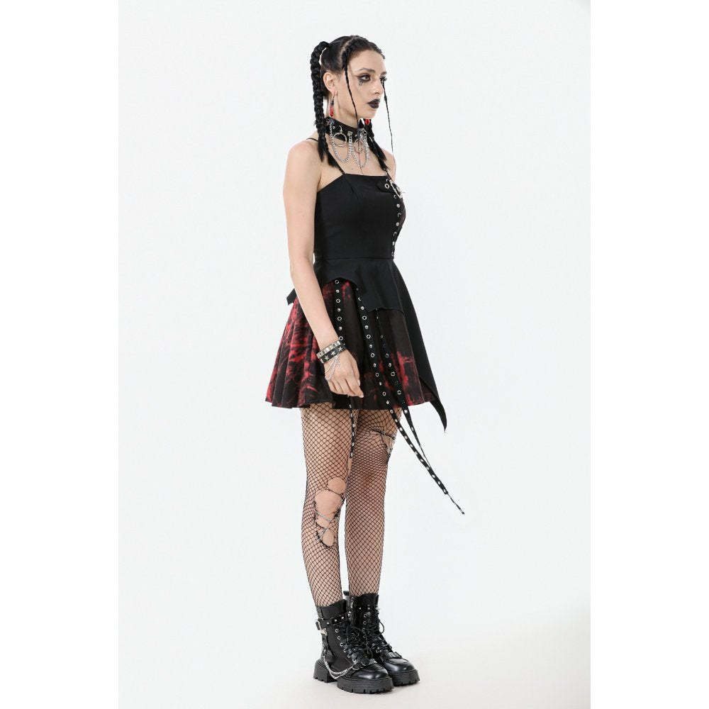 Dark in Love Nyssa Black & Red Strap Detail Goth Mini Dress - DevilGothic DevilGothic