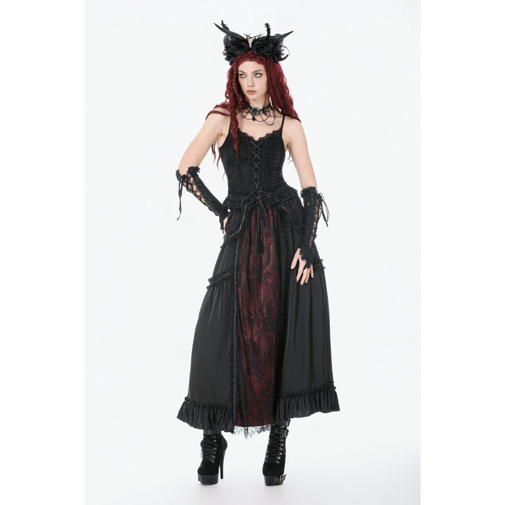 Dark in Love Gothic Victorian Lace Panel Skirt (Crimson) - DevilGothic DevilGothic