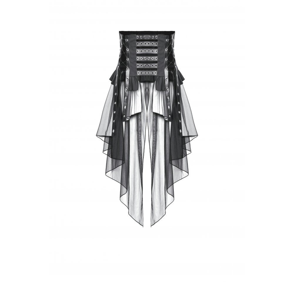 Dark in Love Draven Layered Mesh & Faux Leather Waist Cincher Skirt - DevilGothic DevilGothic