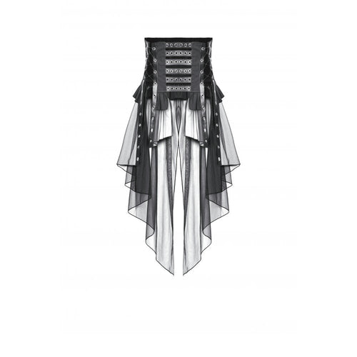 Dark in Love Draven Layered Mesh & Faux Leather Waist Cincher Skirt - DevilGothic DevilGothic