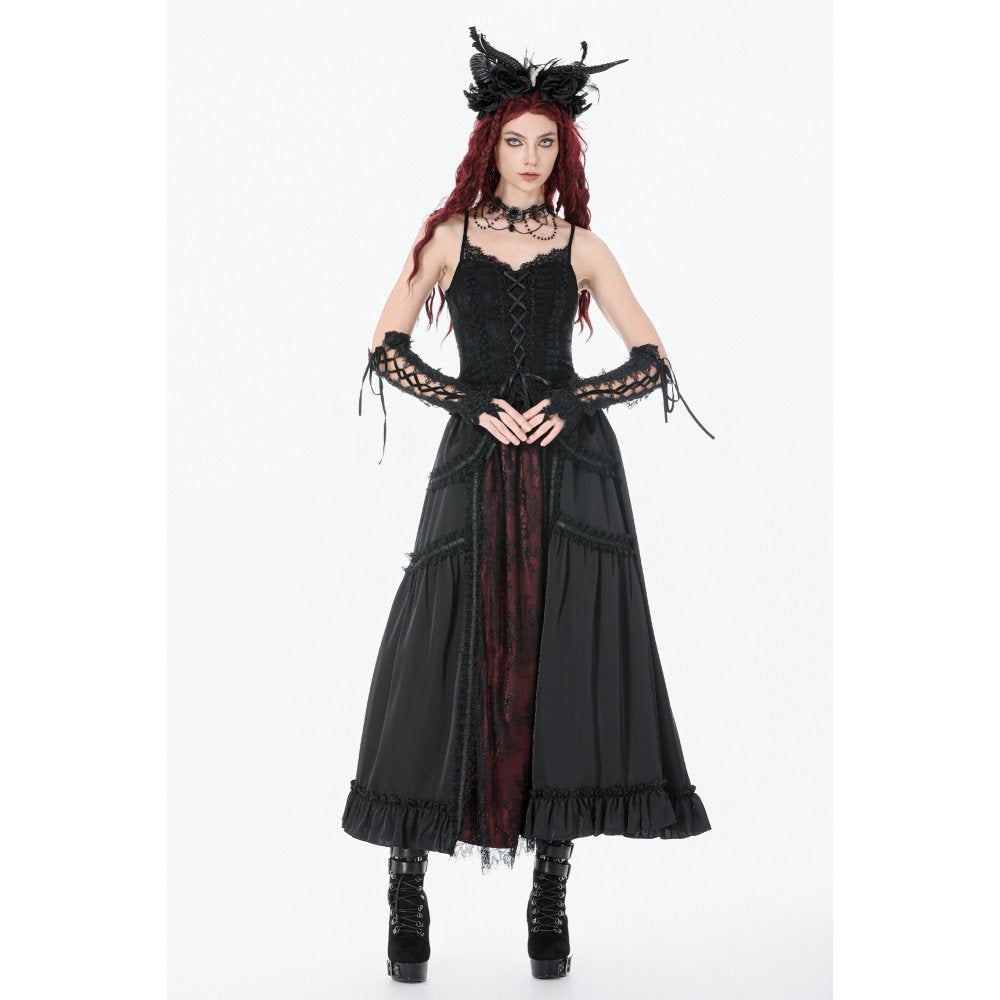 Dark in Love Gothic Victorian Lace Panel Skirt (Crimson) - DevilGothic DevilGothic
