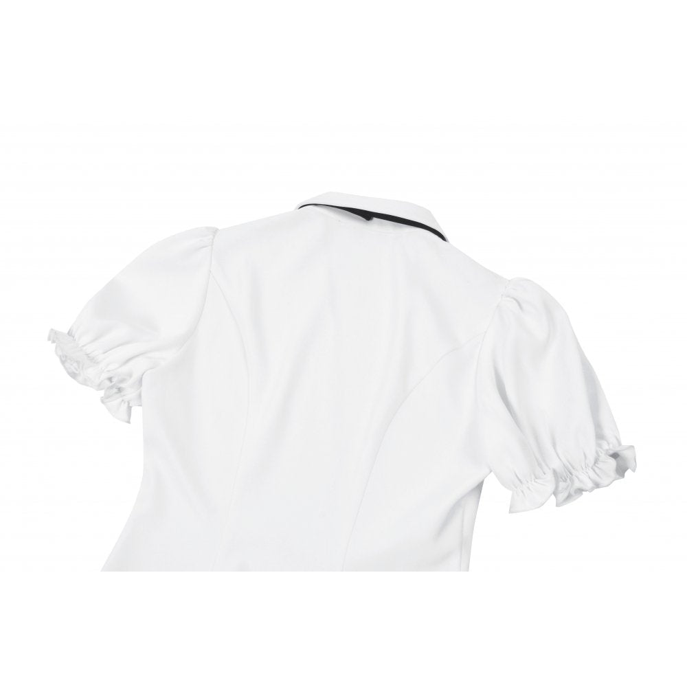 Dark in Love Elysia Ruffle Bib Puff Sleeve Goth Blouse in White - DevilGothic DevilGothic