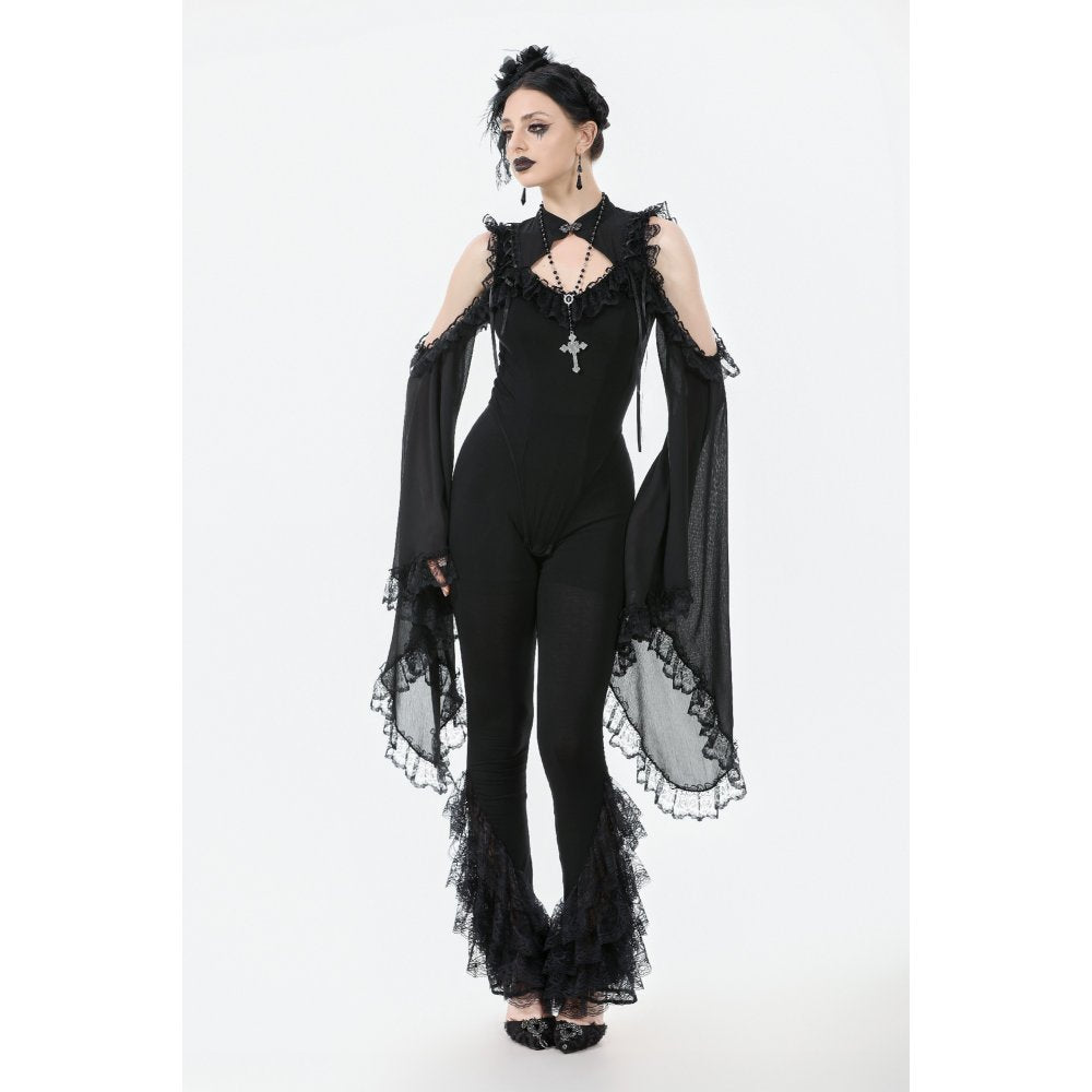 Dark in Love Goth Flare Leggings with Lace Frills - DevilGothic DevilGothic