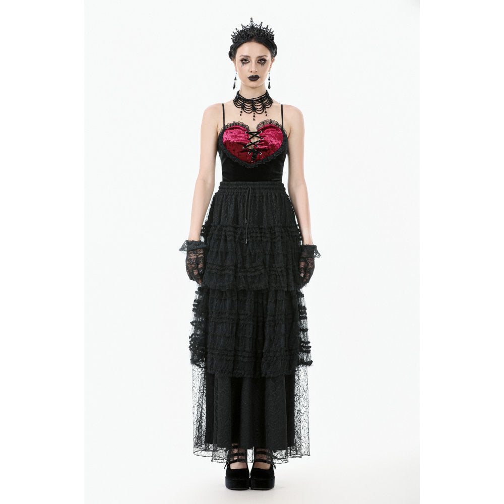 Dark in Love Morticia Gothic Velvet & Lace Skirt in Black - DevilGothic DevilGothic