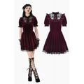 Dark in Love Ophelia Lace Collar Burgundy Velvet Goth Dress - DevilGothic DevilGothic