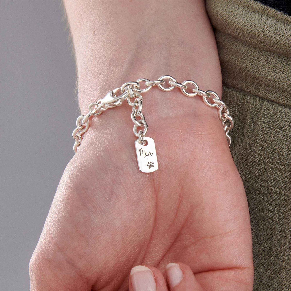 Pug Silver Dog Charm Bracelet