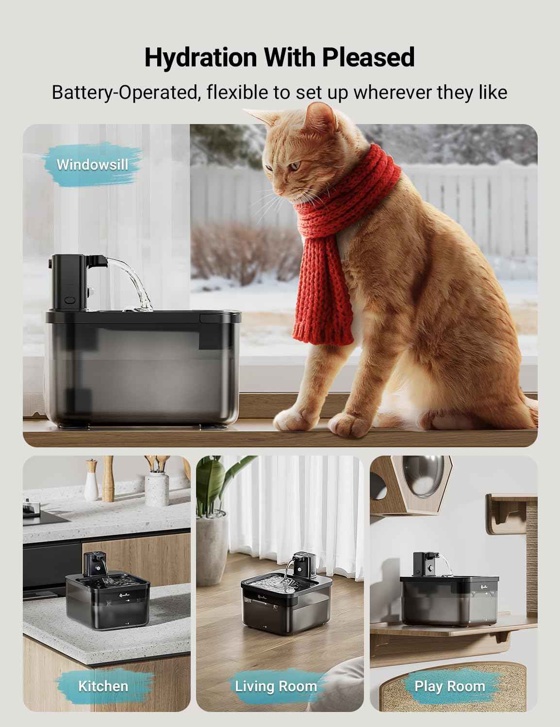 DownyPaws Cordless Cat Water Fountain – 84oz Fursink, Motion Sensor, BPA-Free