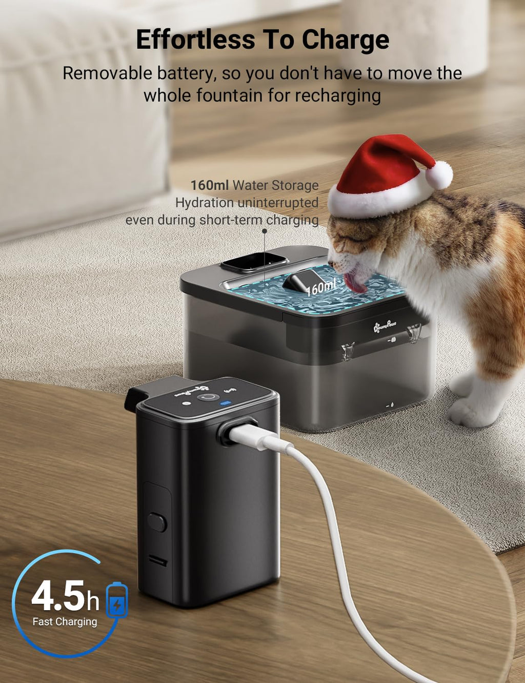 DownyPaws Cordless Cat Water Fountain – 84oz Fursink, Motion Sensor, BPA-Free