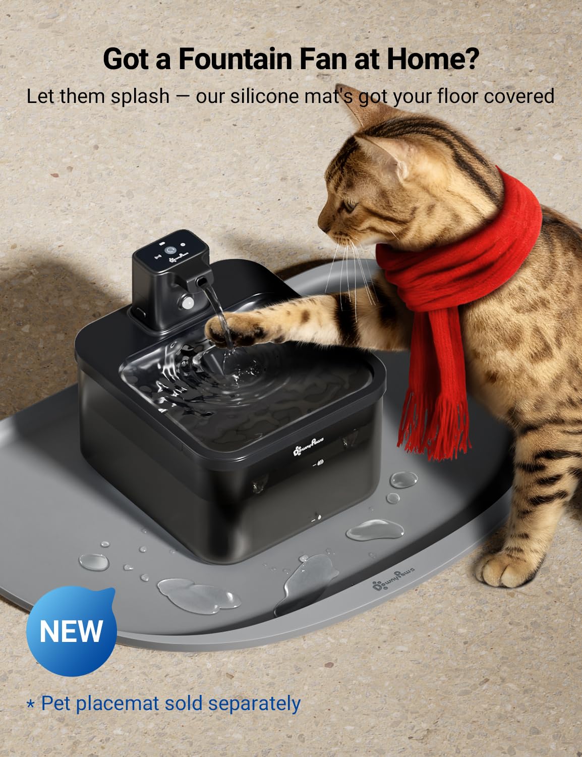 DownyPaws Cordless Cat Water Fountain – 84oz Fursink, Motion Sensor, BPA-Free