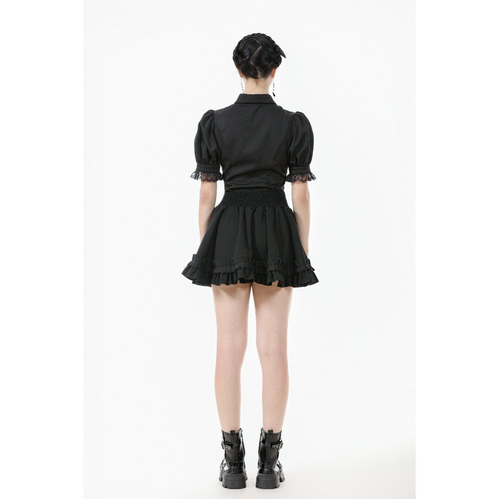 Dark in Love Viktoria Lace Ruffle Gothic Blouse in Black - DevilGothic DevilGothic