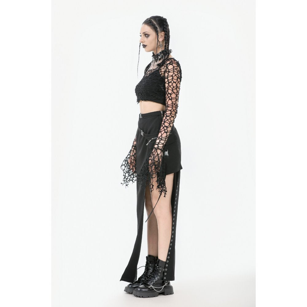 Dark in Love Morana Mesh Crochet Knit Bell Sleeve Crop Top - DevilGothic DevilGothic