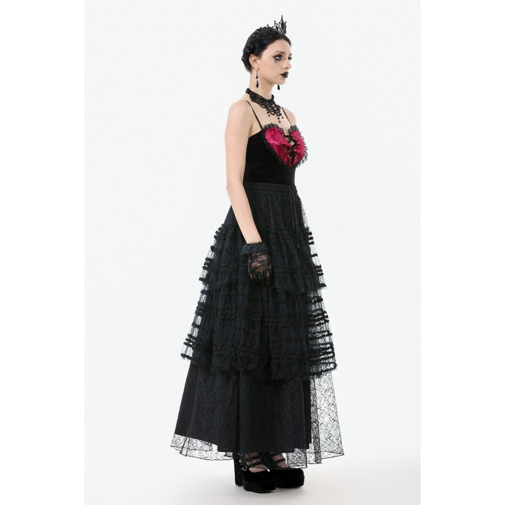Dark in Love Morticia Gothic Velvet & Lace Skirt in Black - DevilGothic DevilGothic