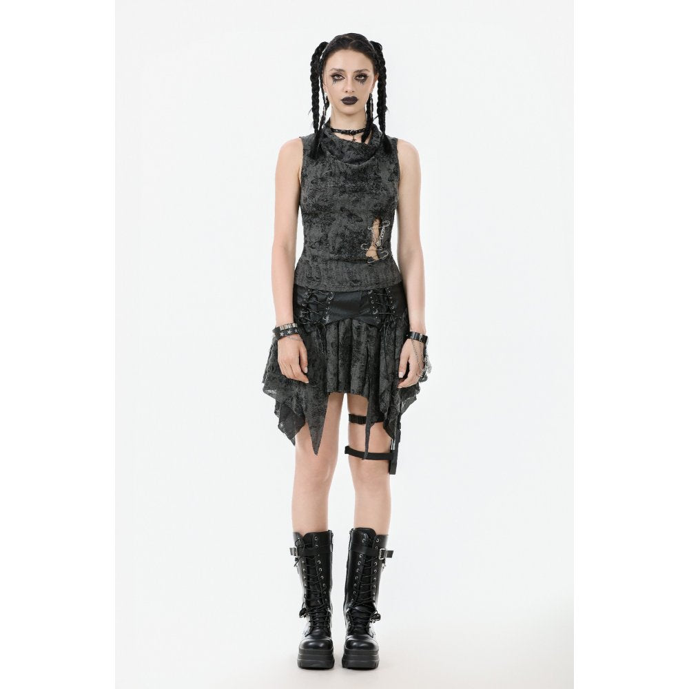 Dark in Love Elandra Layered Lace Handkerchief Hem Goth Skirt in Charcoal Black - DevilGothic DevilGothic
