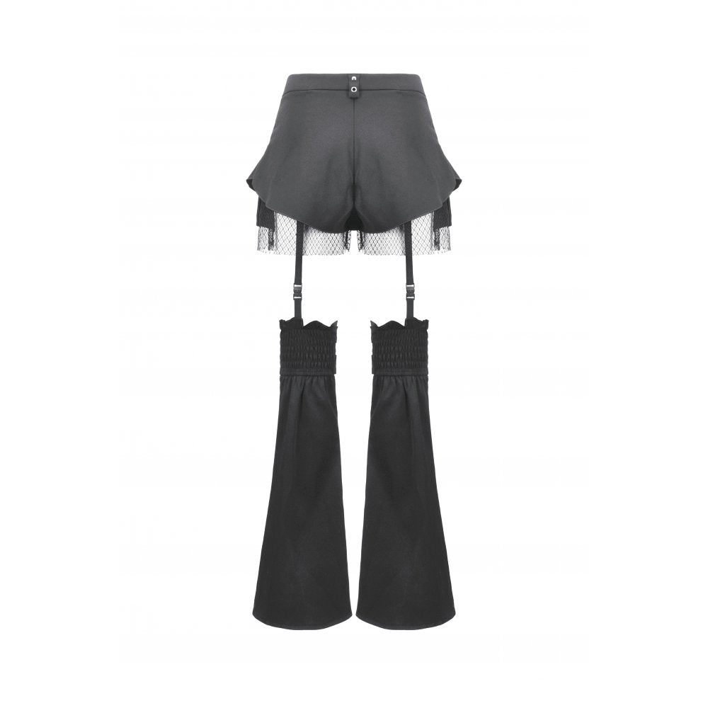 Dark in Love Lace-Up Layered Goth Convertible Flare Trousers or Shorts - DevilGothic DevilGothic