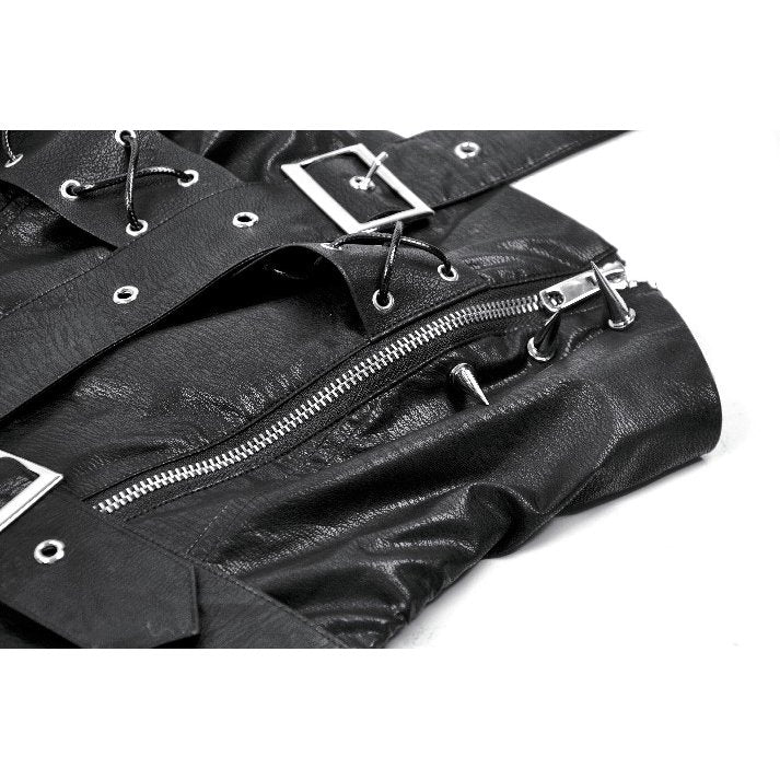 Dark in Love Vespera One-Shoulder Spiked Faux Leather Corset Top - DevilGothic DevilGothic