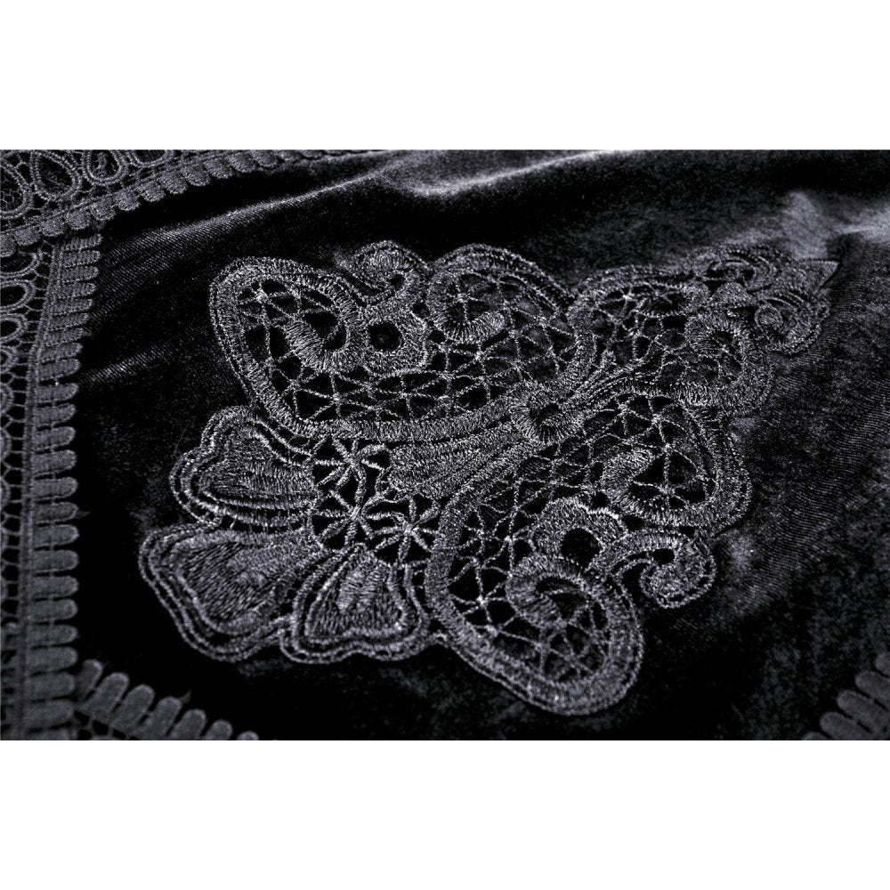 Dark in Love Melisandre Embroidered Velvet Mesh Goth Skirt in Black - DevilGothic DevilGothic
