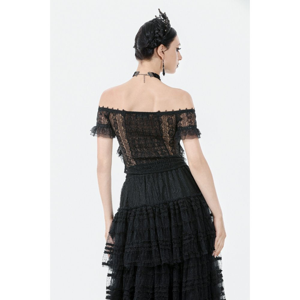 Dark in Love Ophelia Lace Off-Shoulder Gothic Top in Black - DevilGothic DevilGothic