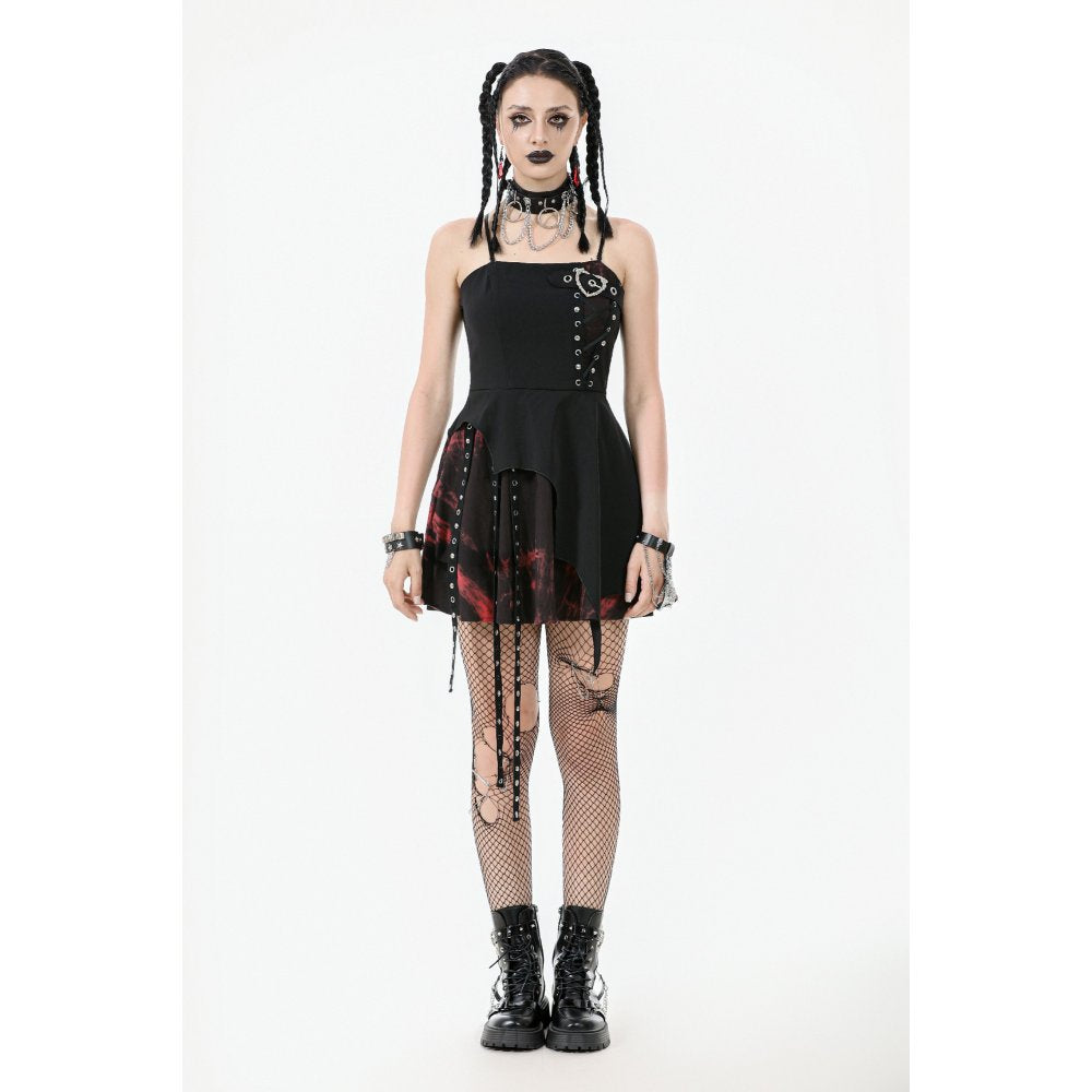 Dark in Love Nyssa Black & Red Strap Detail Goth Mini Dress - DevilGothic DevilGothic