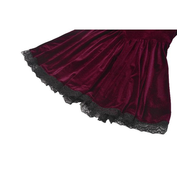 Dark in Love Ophelia Lace Collar Burgundy Velvet Goth Dress - DevilGothic DevilGothic