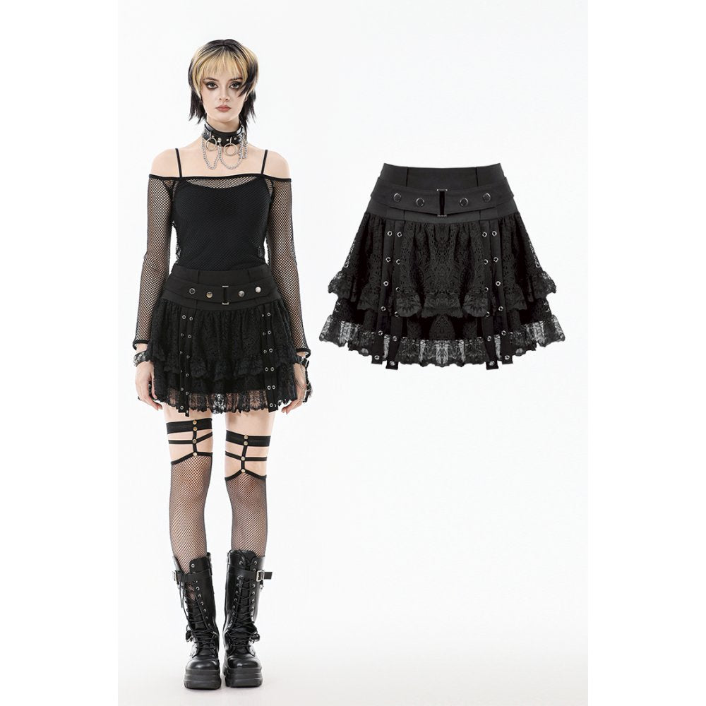 Dark in Love Astrid Lace Buckle Skirt - DevilGothic DevilGothic
