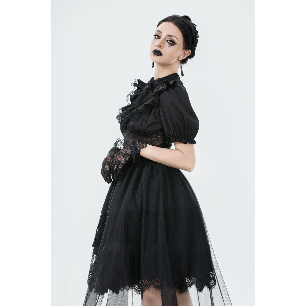Dark in Love Ebon Rose High-Low Mesh & Lace Goth Dress - DevilGothic DevilGothic