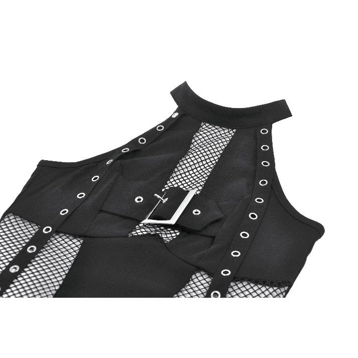 Dark in Love Bondage Mesh Panel Buckle Top - DevilGothic DevilGothic