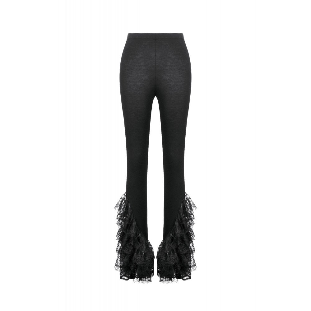 Dark in Love Goth Flare Leggings with Lace Frills - DevilGothic DevilGothic