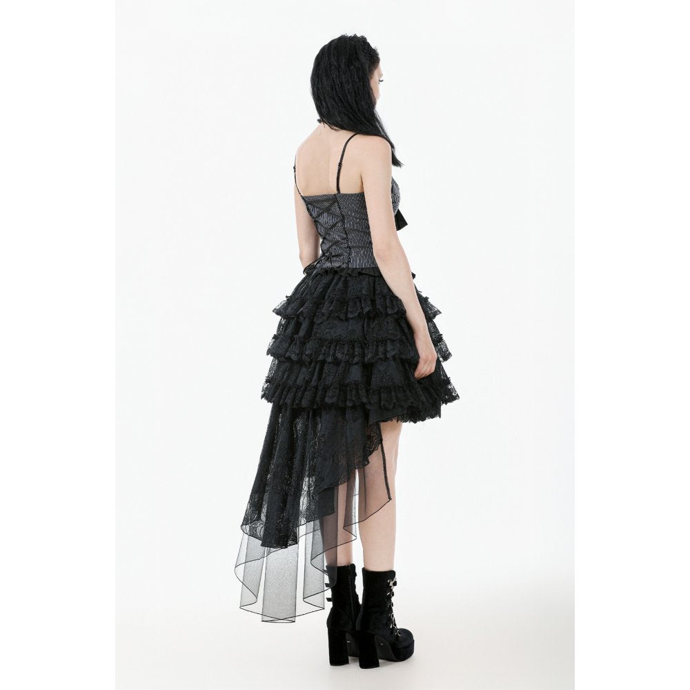 Dark in Love Belladonna Tiered Lace High-Low Goth Skirt in Black - DevilGothic DevilGothic
