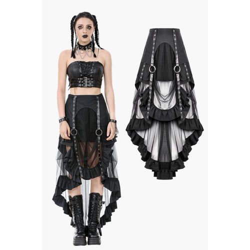Dark in Love Belladonna Mesh Buckled Goth Skirt in Black - DevilGothic DevilGothic