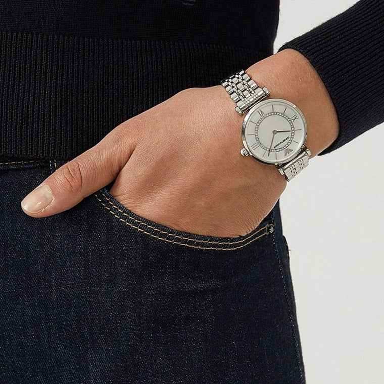 Emporio Armani AR1908 Gianni T-Bar Women's Silver Watch