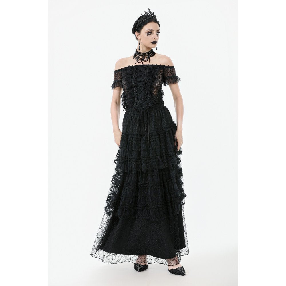 Dark in Love Ophelia Lace Off-Shoulder Gothic Top in Black - DevilGothic DevilGothic