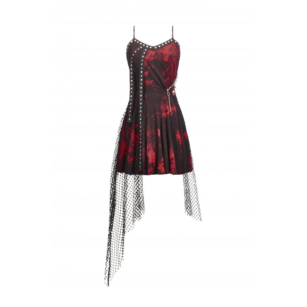 Dark in Love Bellatrix Red & Black Mesh Asymmetrical Dress - DevilGothic DevilGothic