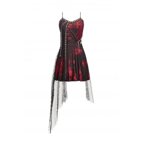 Dark in Love Bellatrix Red & Black Mesh Asymmetrical Dress - DevilGothic DevilGothic