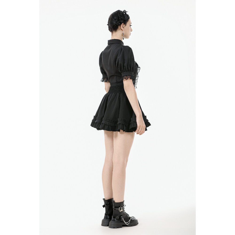 Dark in Love Viktoria Lace Ruffle Gothic Blouse in Black - DevilGothic DevilGothic