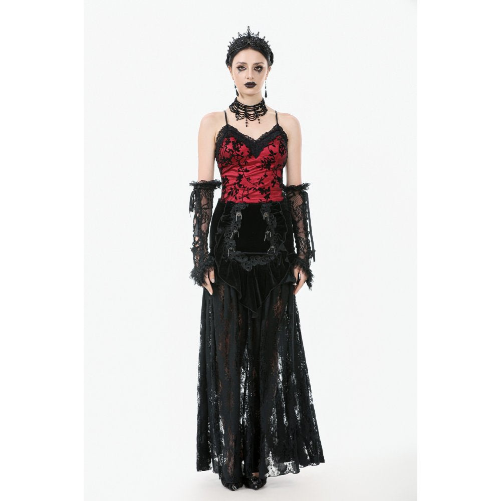 Dark in Love Gothic Lace Velvet Layered Maxi Skirt in Black - DevilGothic DevilGothic