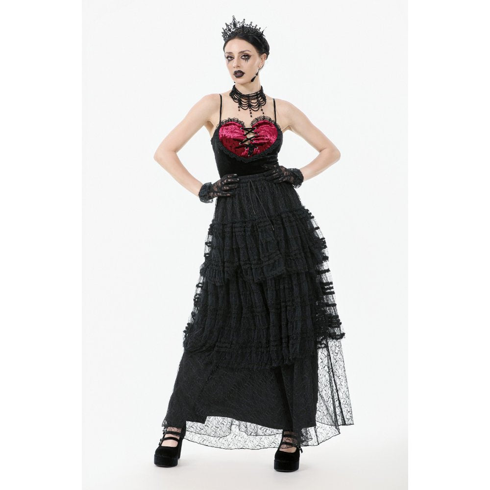 Dark in Love Morticia Gothic Velvet & Lace Skirt in Black - DevilGothic DevilGothic