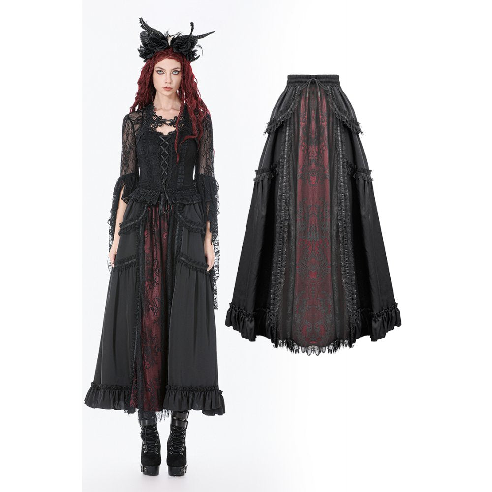Dark in Love Gothic Victorian Lace Panel Skirt (Crimson) - DevilGothic DevilGothic